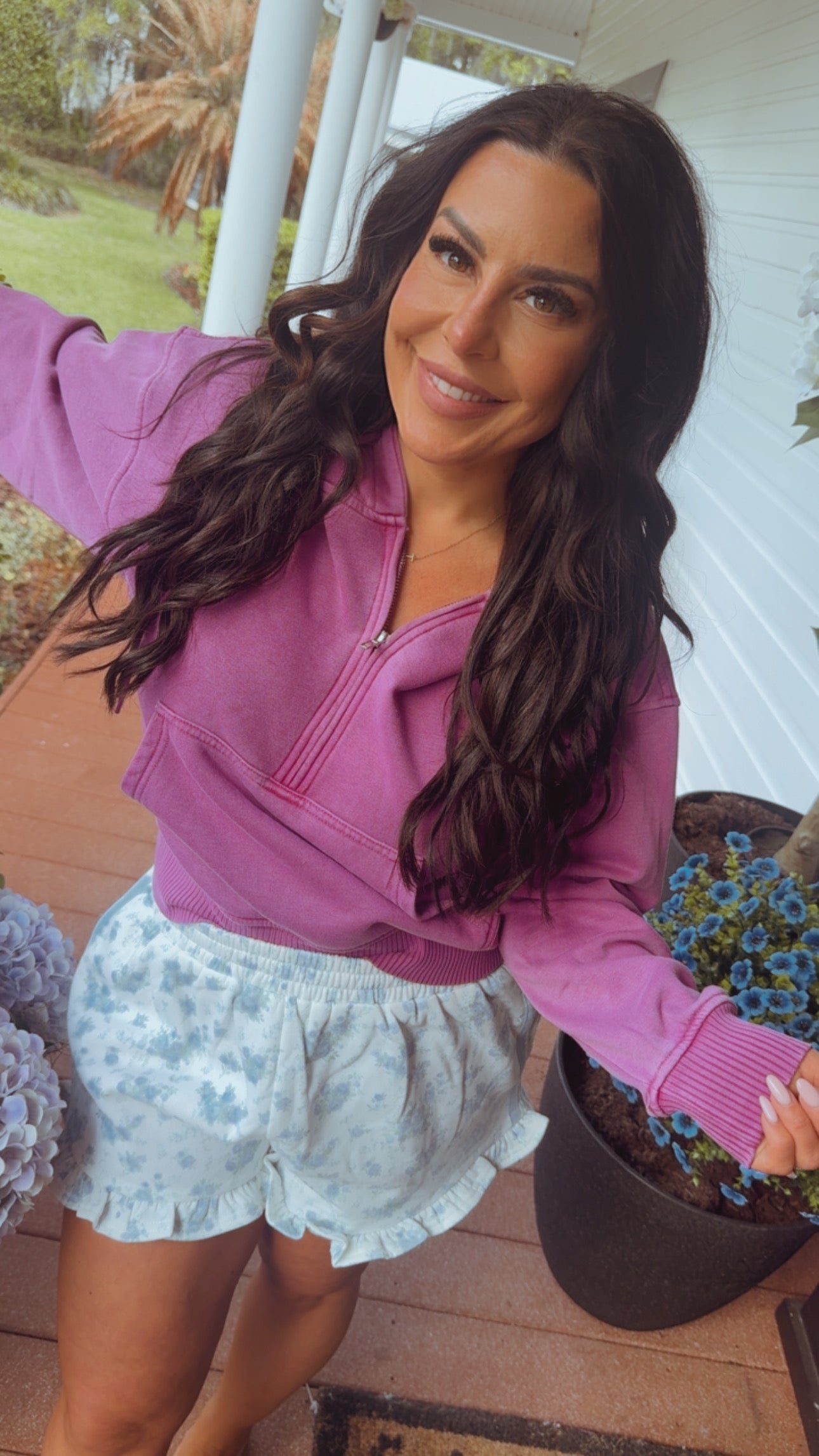 Blue Floral Chic Ruffle Bottom Shorts