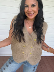 Light Mocha Brown Crush Faux Fur Vest