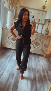 Black Sleeveless Luxe Jumpsuit  Stitch and Co