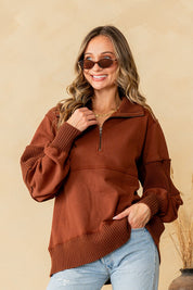 Deep Rust Brown 1/4 Zip Pullover Sweater