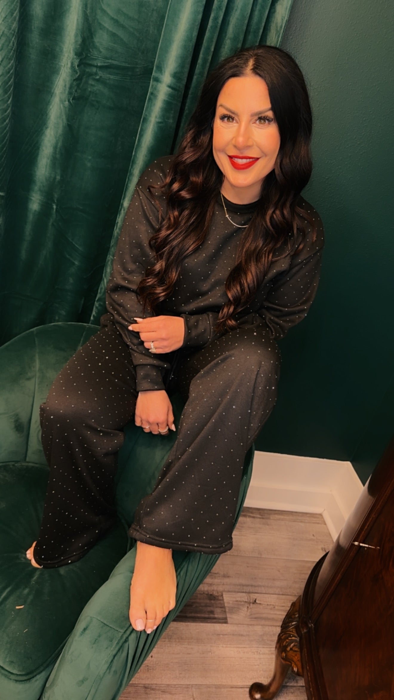 Black And Silver Diva Silver Studded Crewneck and Joggers Set