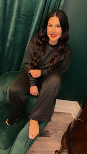 Black And Silver Diva Silver Studded Crewneck and Joggers Set