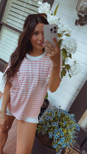 Blush And White Chic Striped Boxy Top