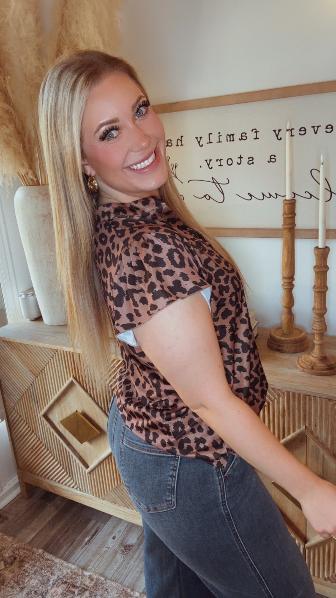 Cheetah Ruffle Sleeve Vneck Top