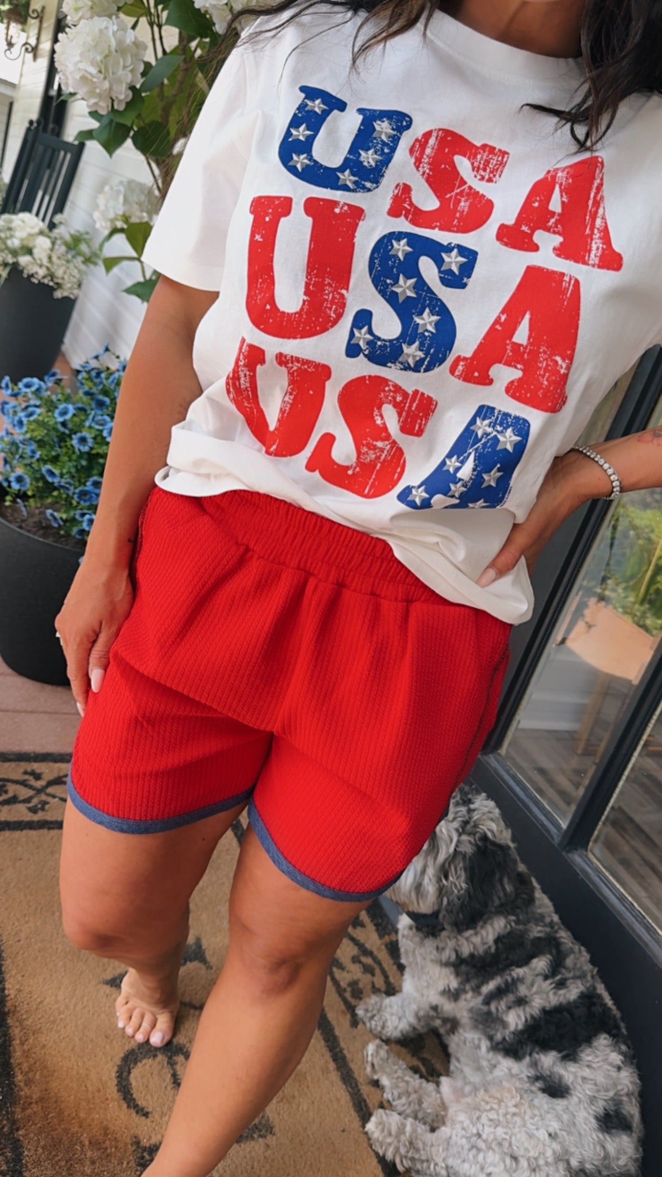 Red Sequin Accent Shorts