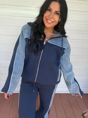 Denim and Navy Luxe Hoodie and Jogger Set