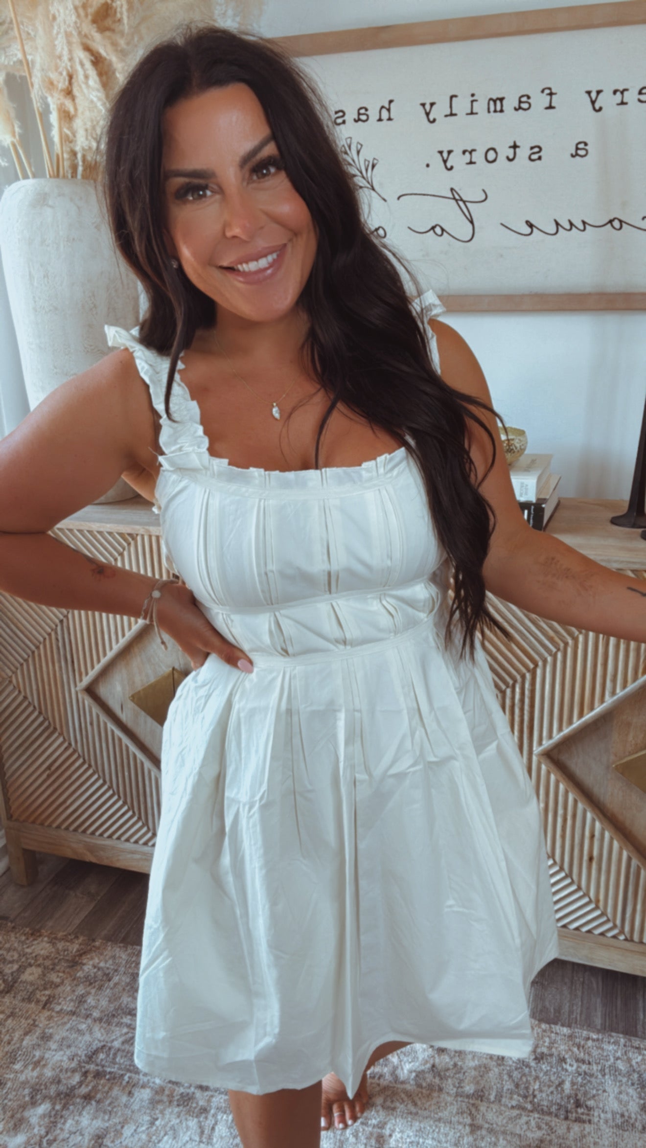 Taupe Pleated Ruffle Strap Dress