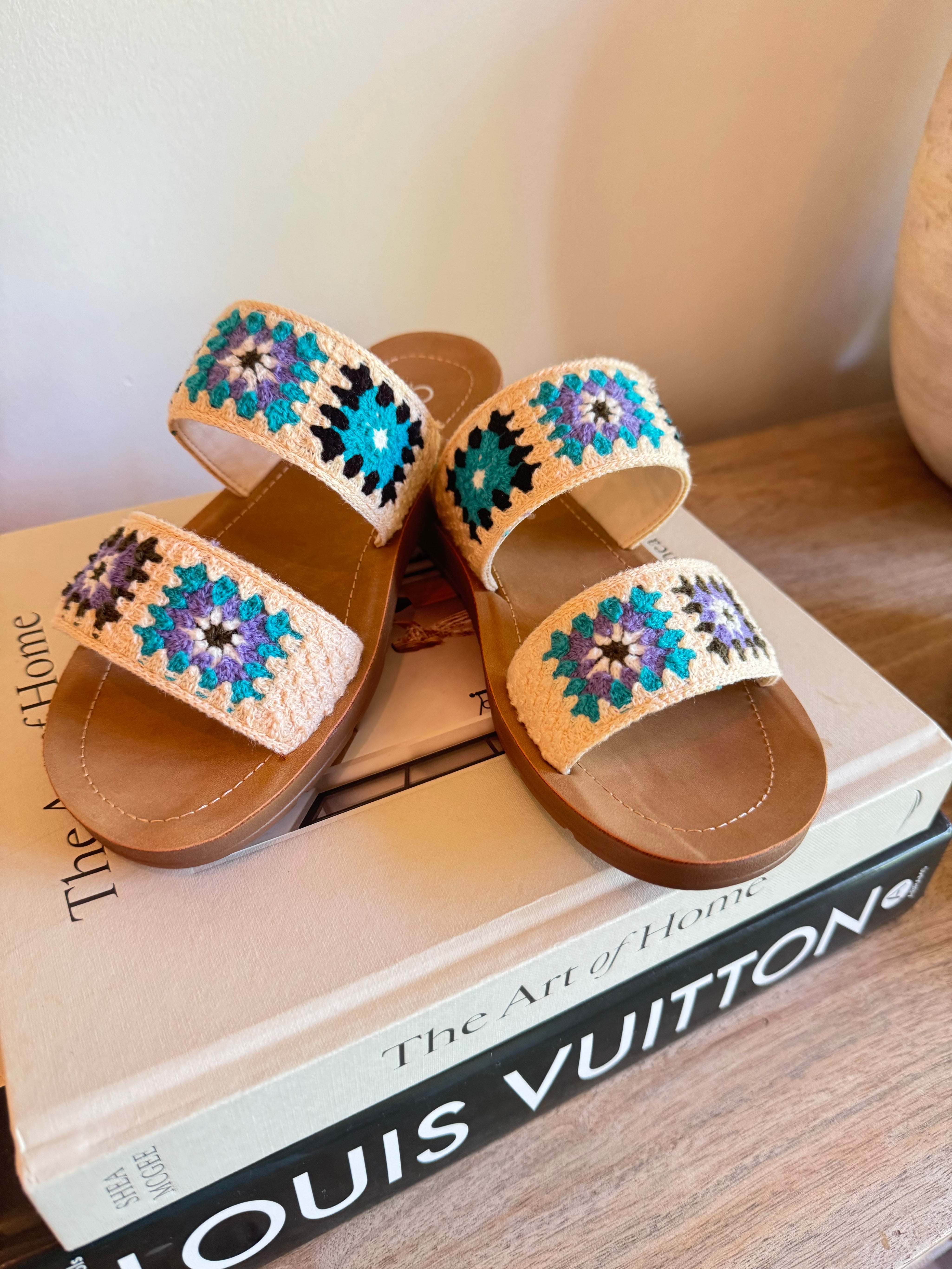 Corky Double Strap Light Tan and Blue Sandals