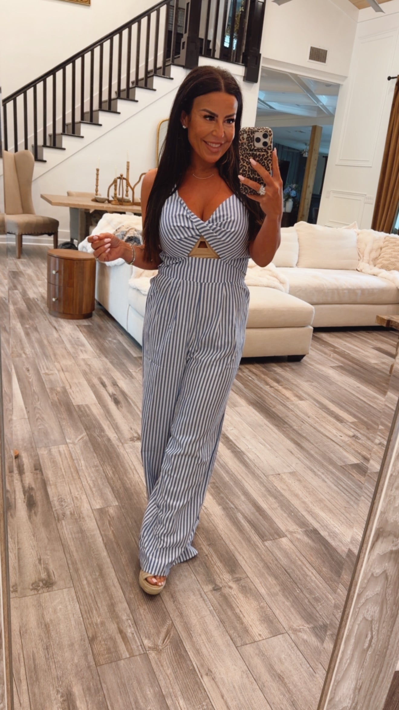 Blue and White Chic Striped Jumpsuit