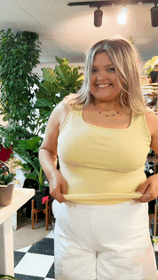 Bella Square Neck Rib Knit Tank Top, Yellow