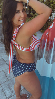 DTW Exclusive Red and White Stripe Bikini Top