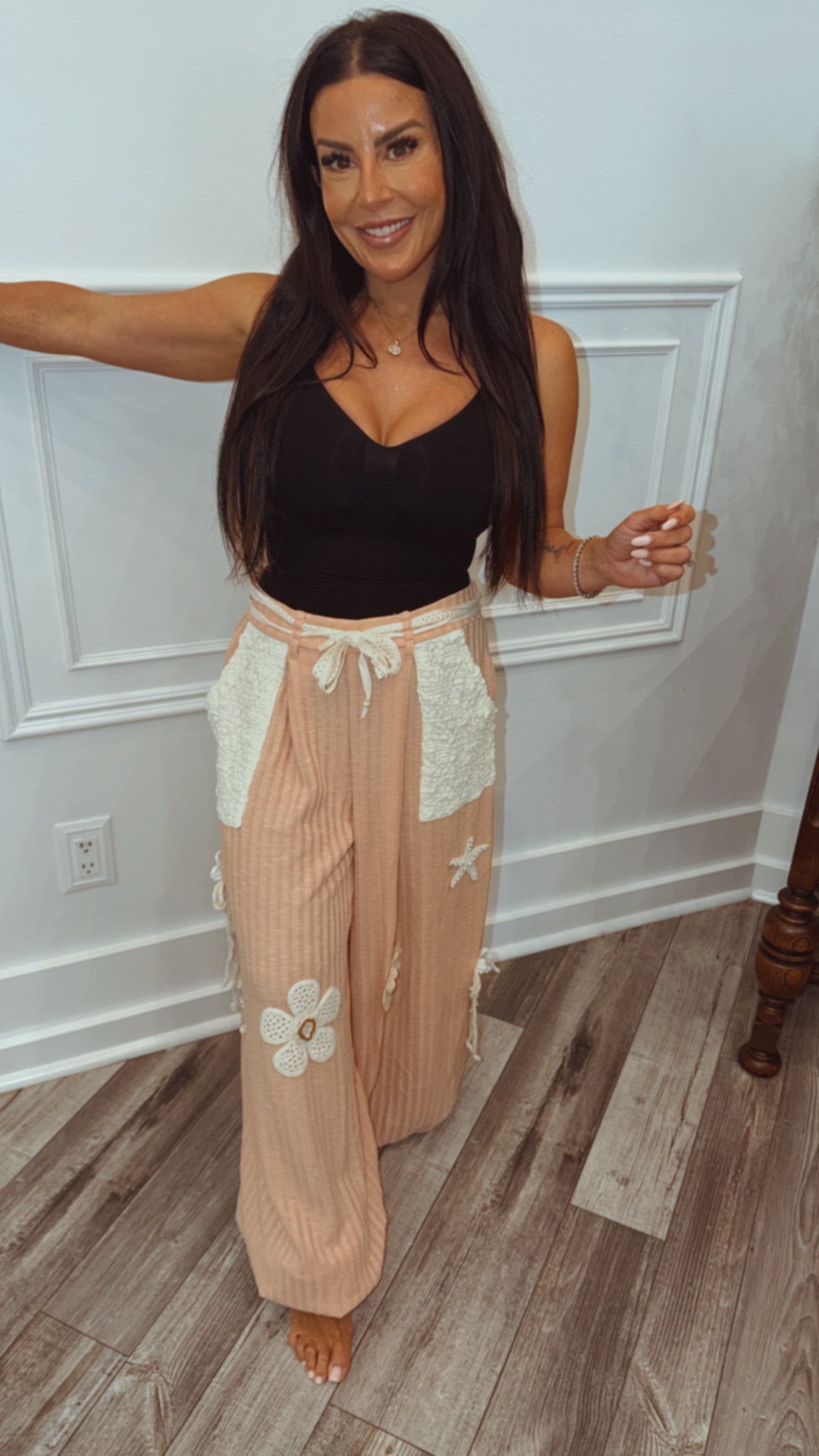 POL Blush And White Loose Fit Pants