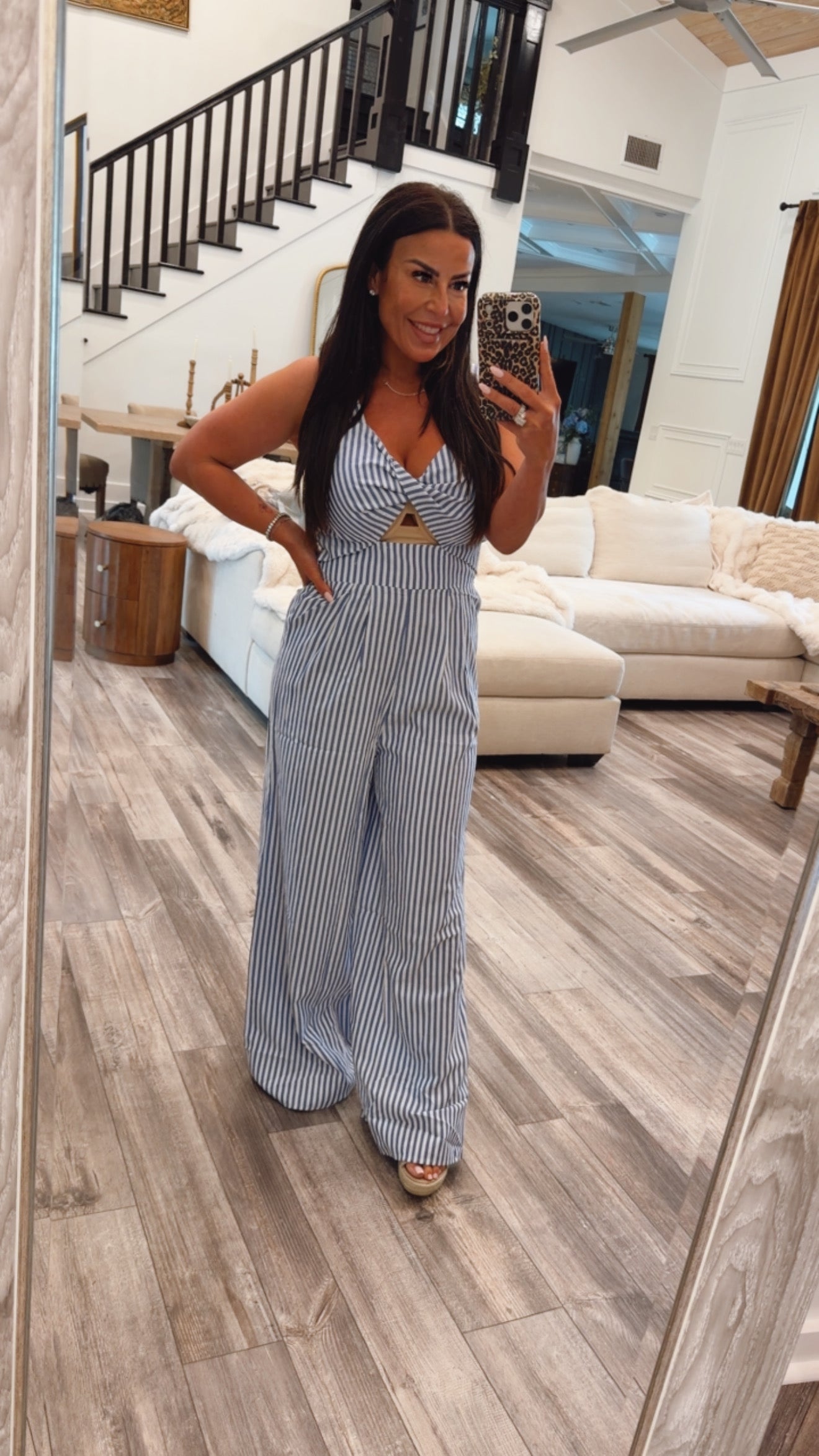 Blue and White Chic Striped Jumpsuit
