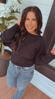 Ultra Soft Lightweight Black Cashmere Cropped Crewneck