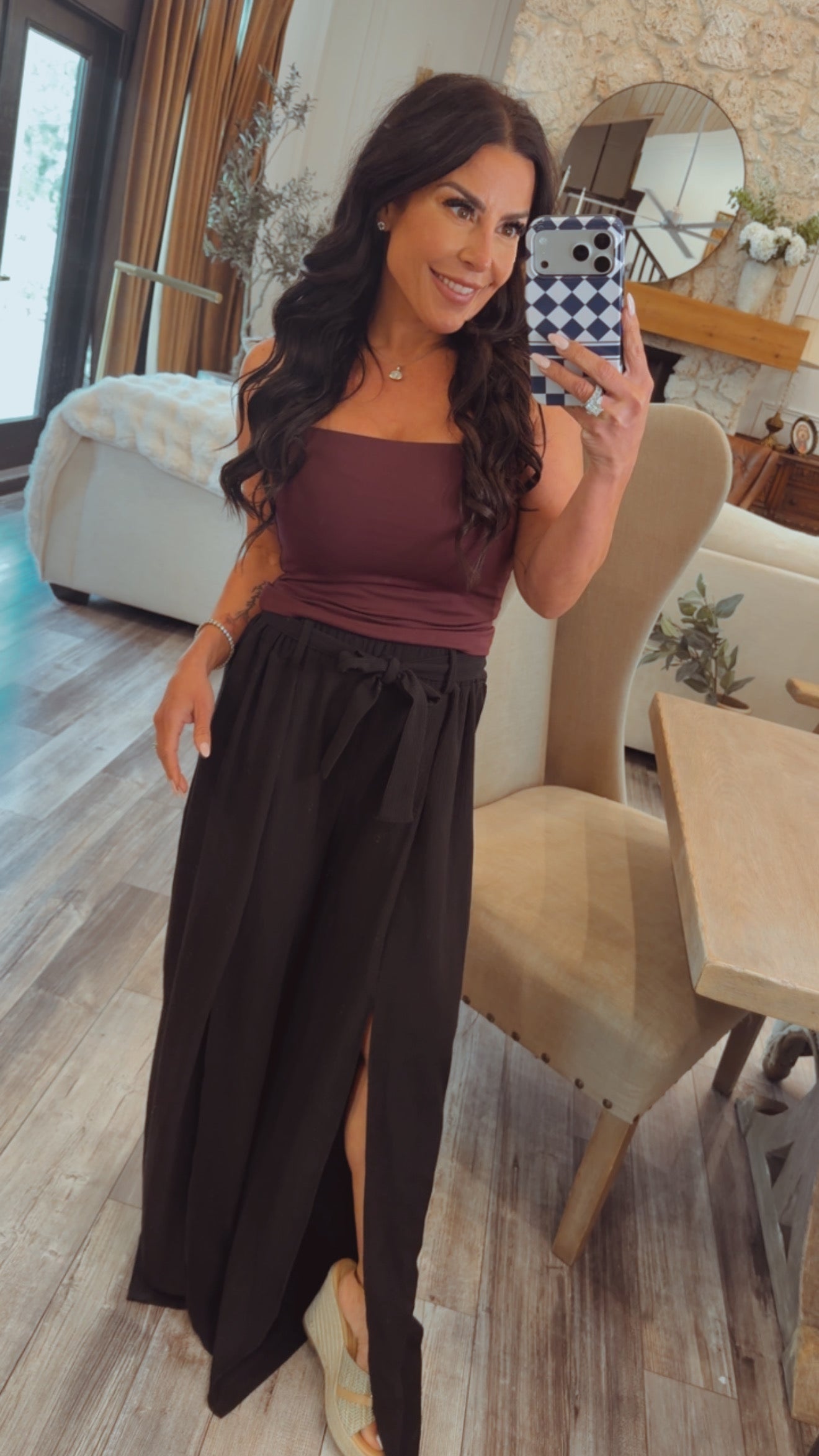Chic Black Belted WIde Leg Pants