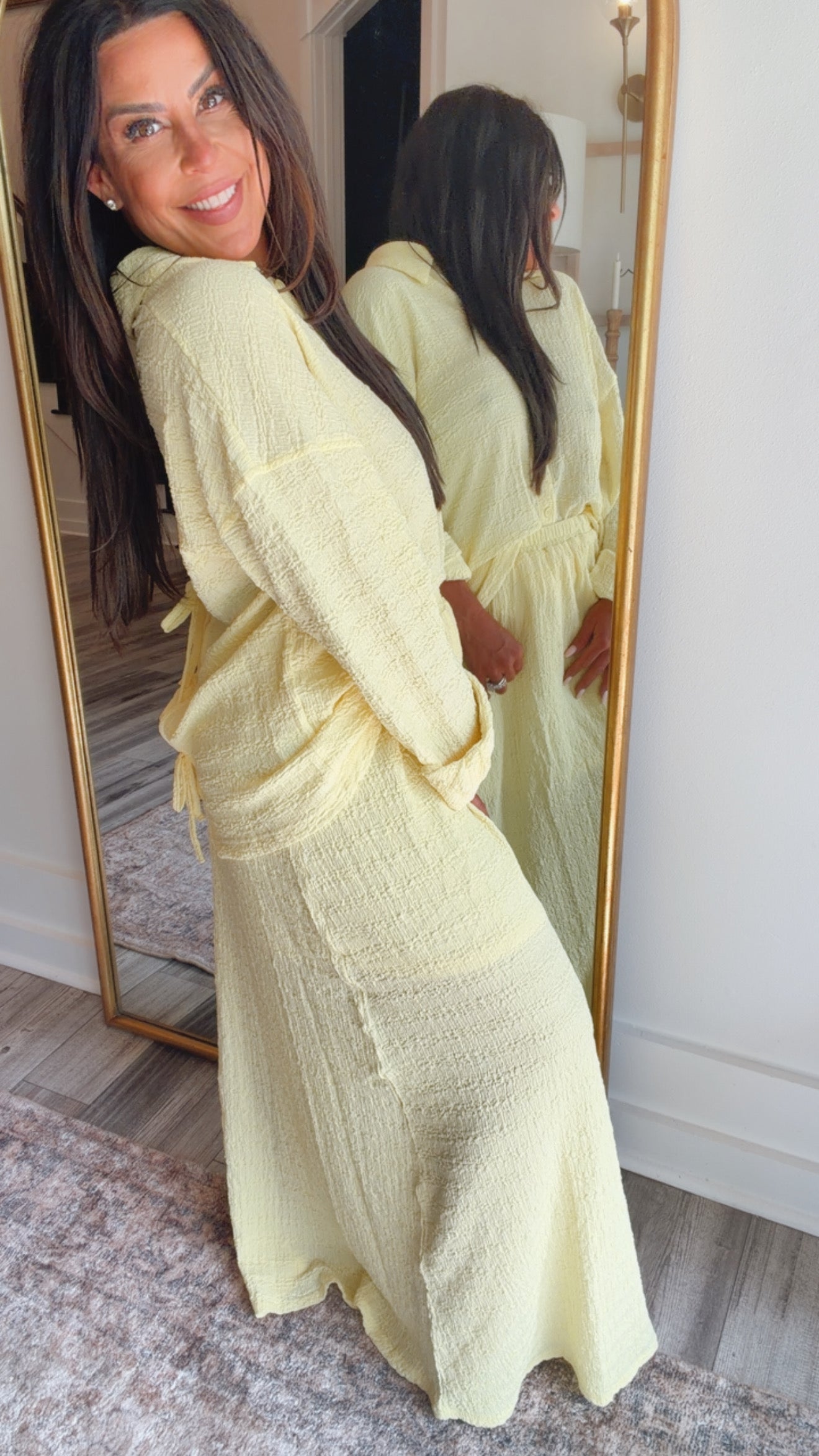 Chic Textured Yellow Long Sleeve Top  Cozy Co