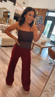 Merlot Knit High Waist Wide Leg Pants
