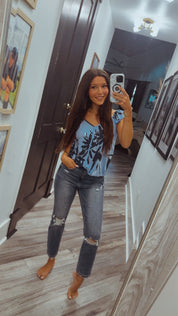 Denim and Navy Floral Sleeveless Top