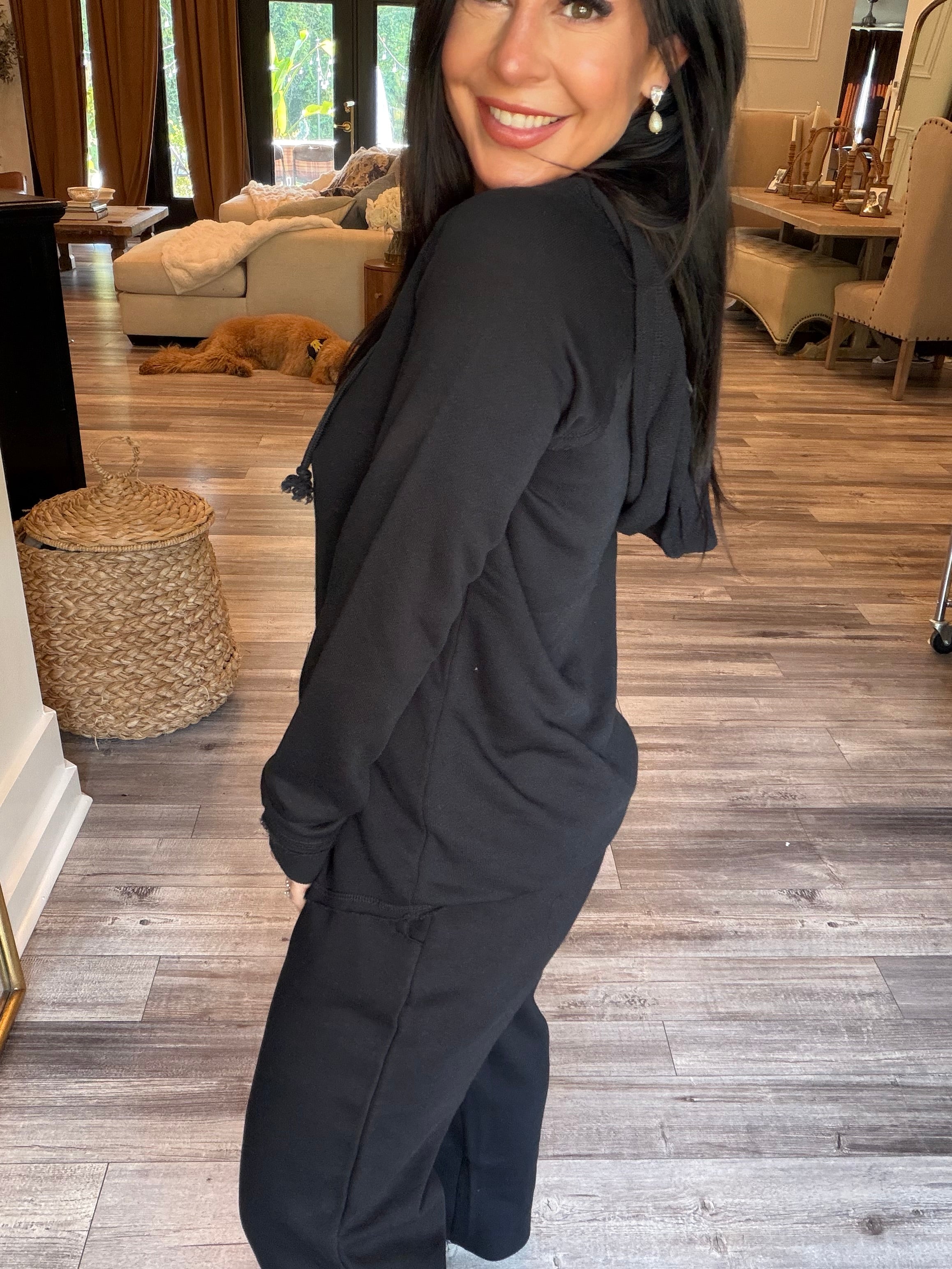Black French Terry Vintage Tunic Hoodie