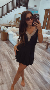elegant Black and Tan One Piece Bathing Suit Dress