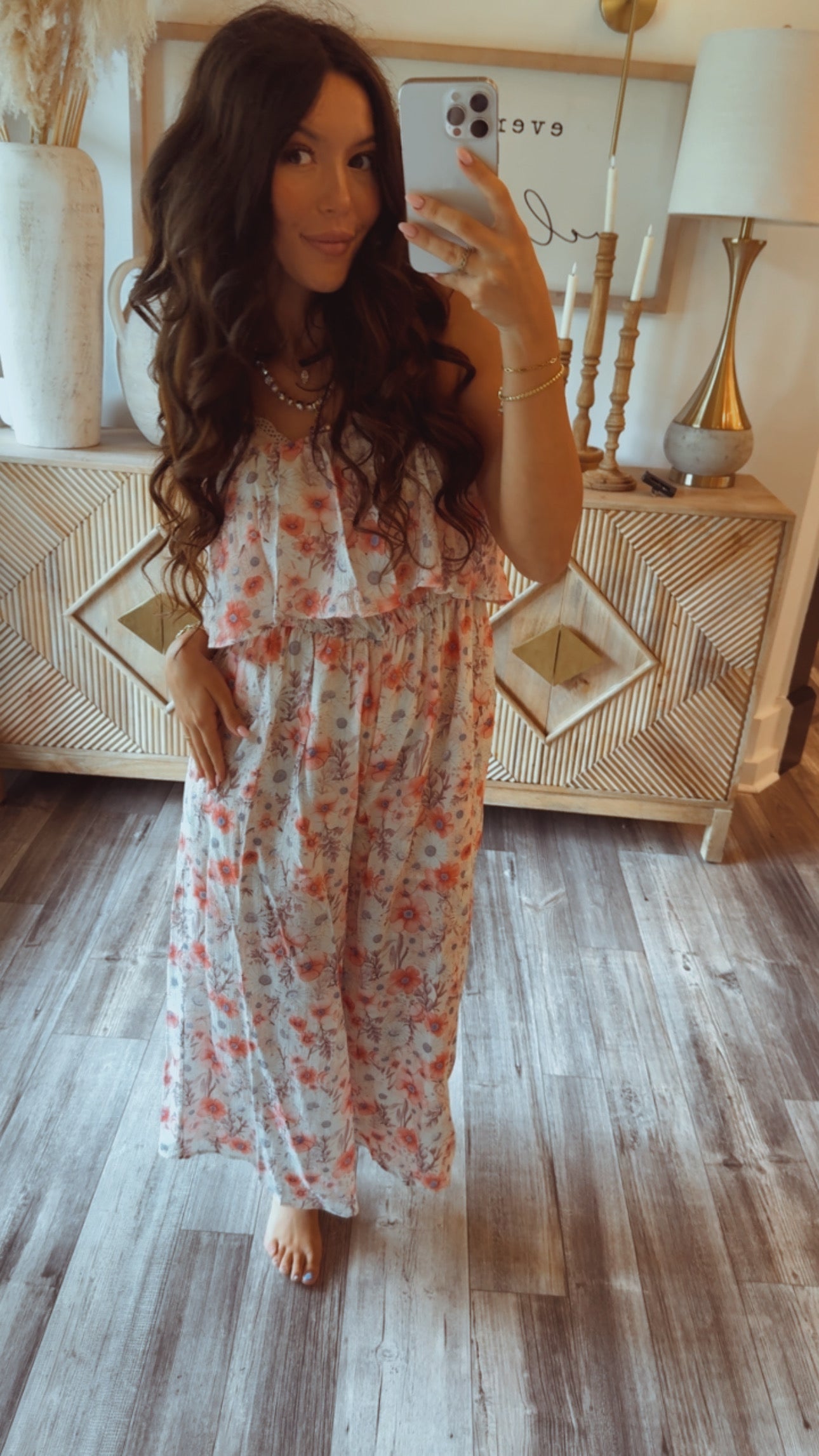 Cream and Pink  Floral Jumpsuit