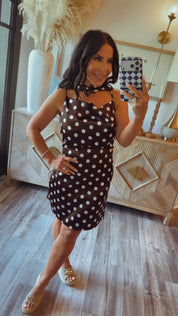 Silky Brown and White Polka Dot Dress