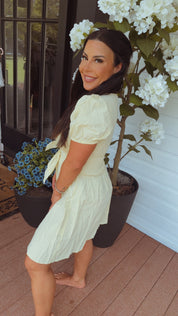 Yellow Puff Sleeve Smocked Waist Dress