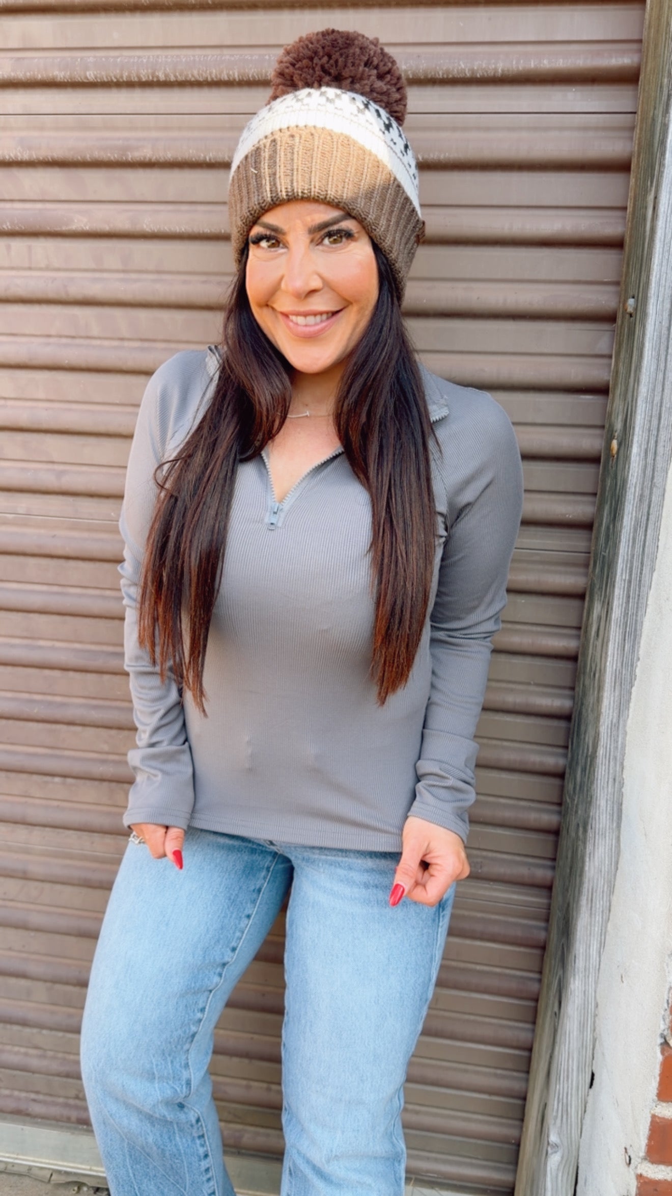 Grey Ribbed 1/4 Zip Activewear Long Sleeve Top