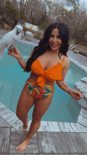 Orange and Floral Sassy Two Piece Bathing Suit