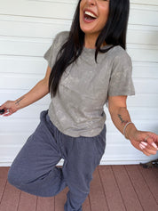 Ultra Soft Grey Acid Wash Short Sleeve Top