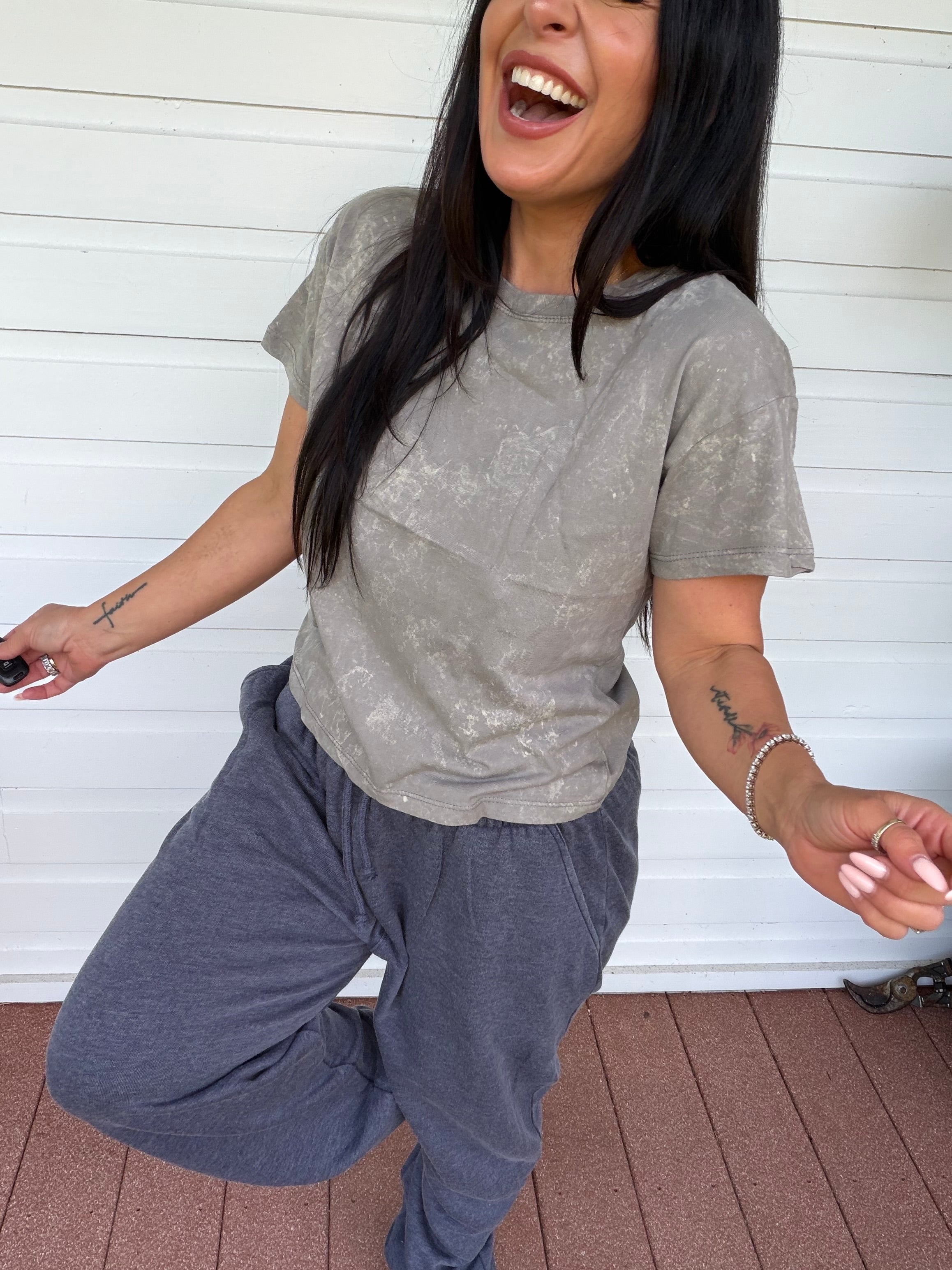 Ultra Soft Grey Acid Wash Short Sleeve Top