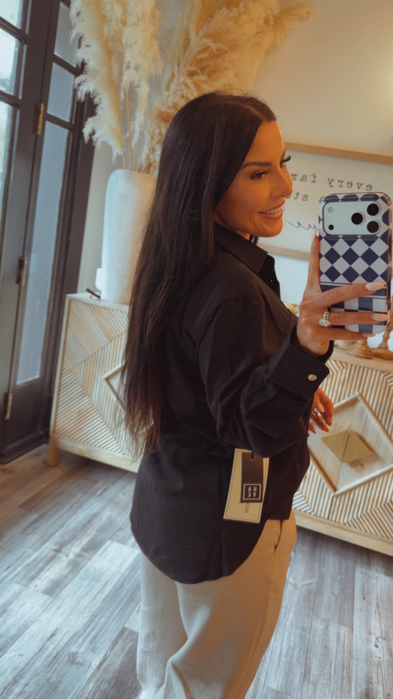 Long Sleeve Black and Gold Button Up Blouse