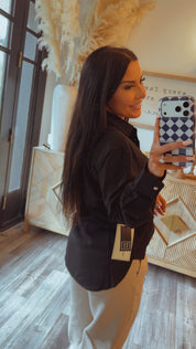 Long Sleeve Black and Gold Button Up Blouse