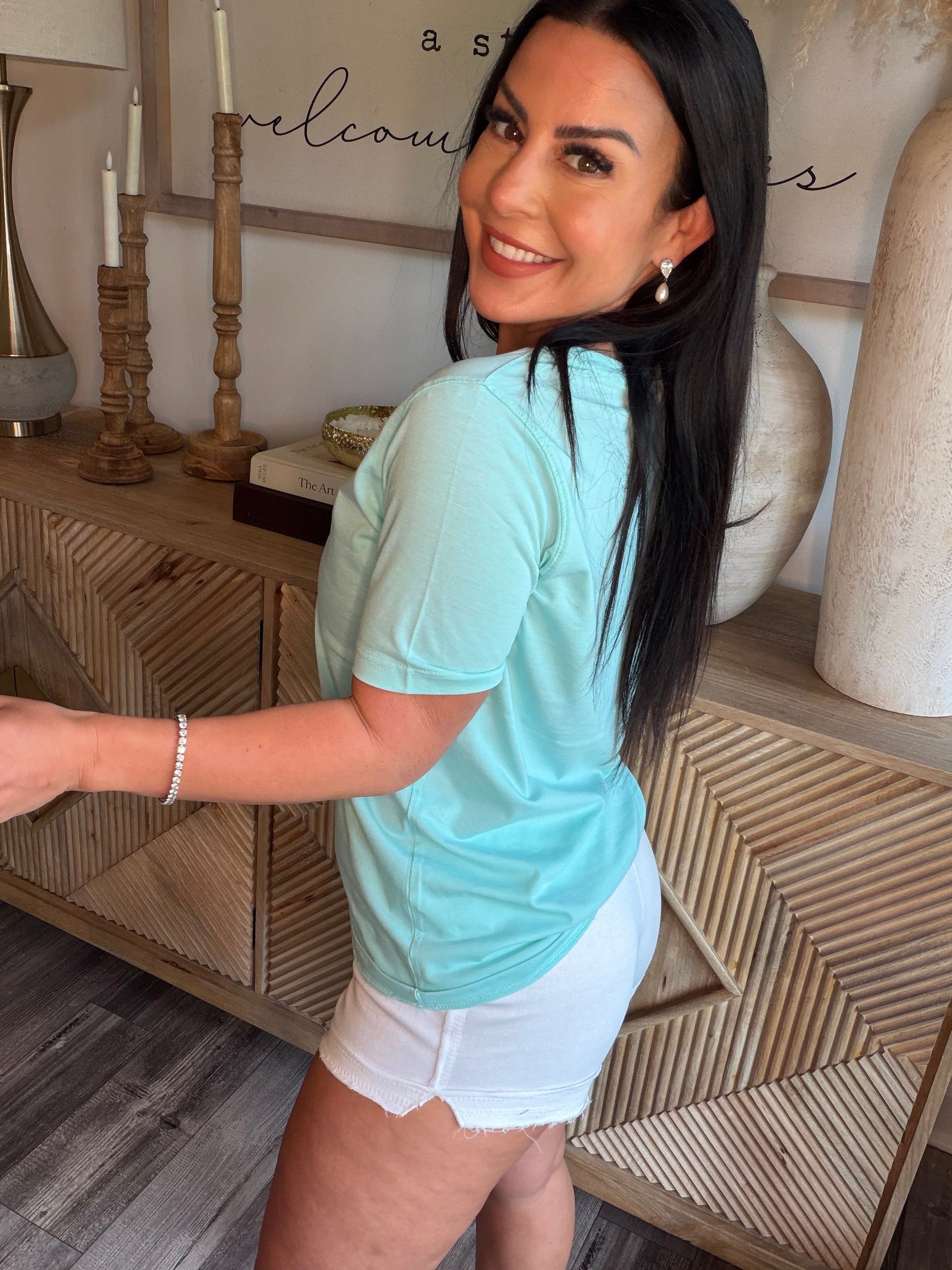 Aqua Vintage Vneck Everyday Top