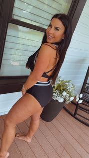 Black and white Piping Two Piece Bathing Suit