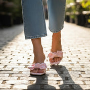 Mia Pink and White Gingham Bow Heels