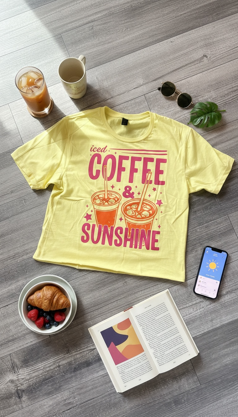 Iced Coffee and Sunshine Cropped Graphic Top