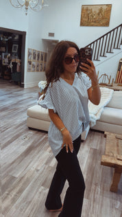 Sage Green  and White Gingham Ultra Soft Ruffle Sleeve Top