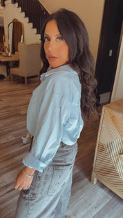 Luxe Baby Blue and White Lace Cami Long Sleeve Top