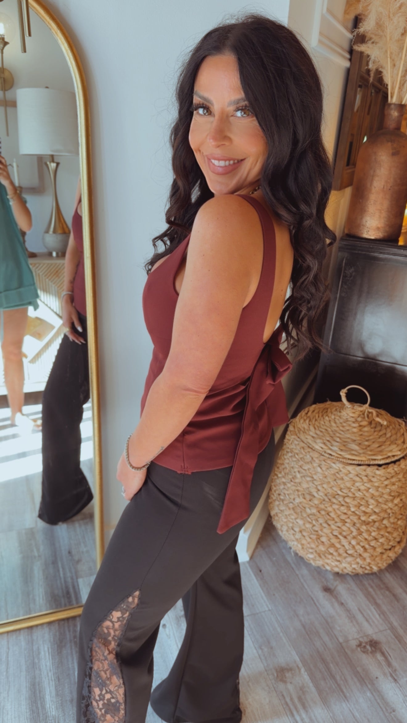Wine Bow Back Corset Tank
