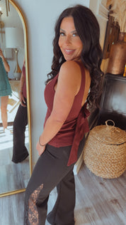 Wine Bow Back Corset Tank