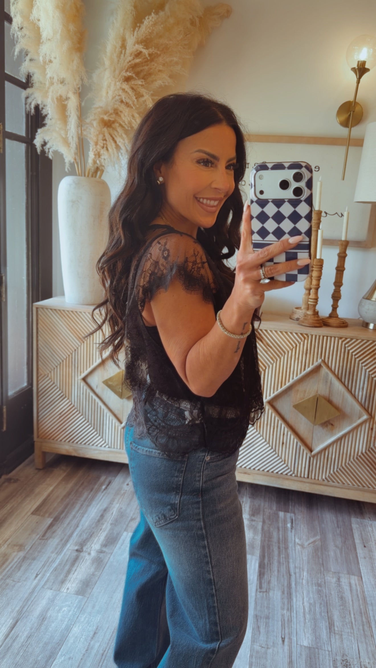 Black Lace Sassy Flutter Sleeve Top