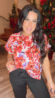 Pink Orange and Purple Soft Flower Top