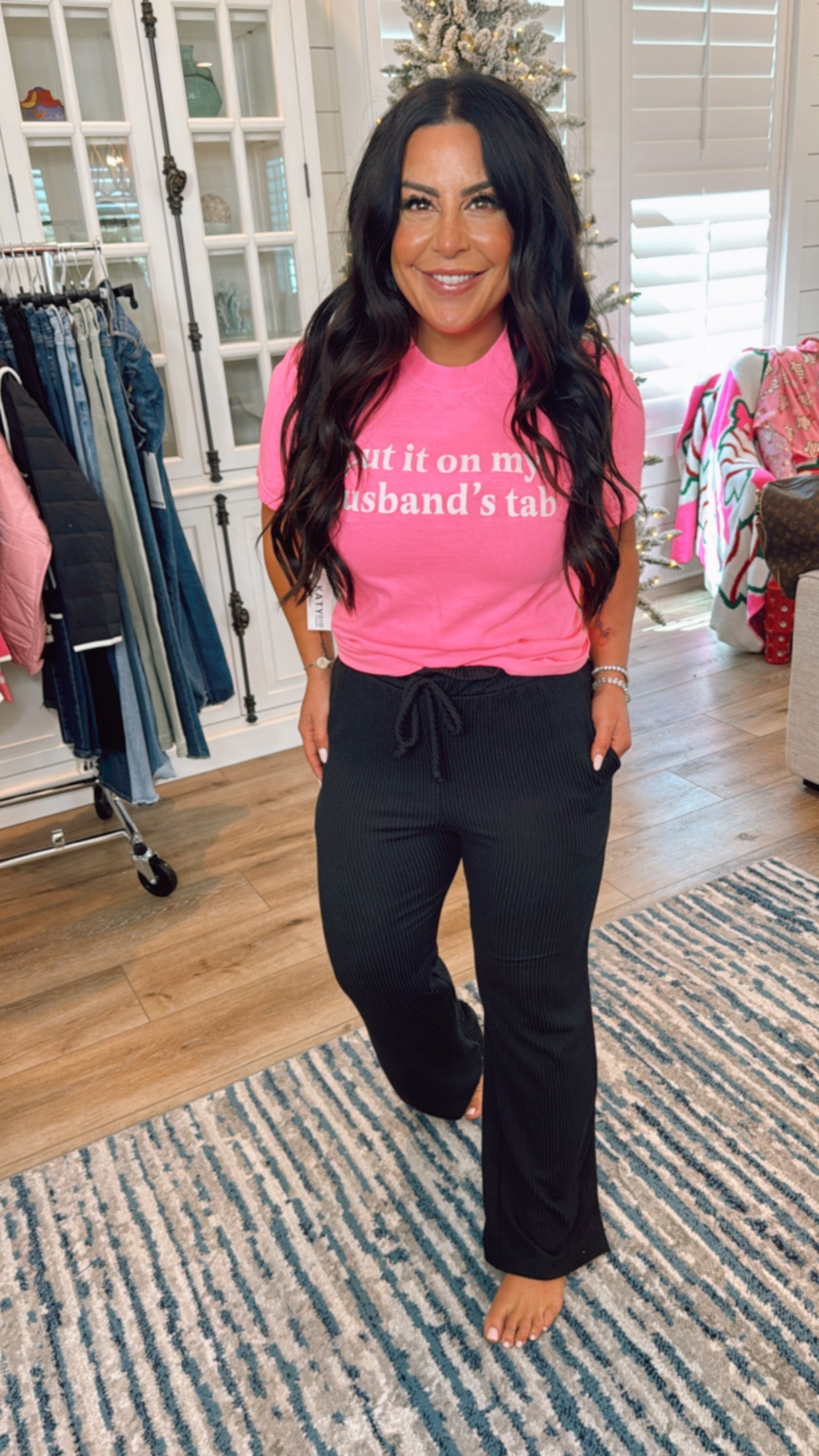 Black Ribbed Casual Pants