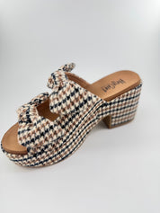 Black and Tan Plaid Corky Chunky Houndstooth Heel
