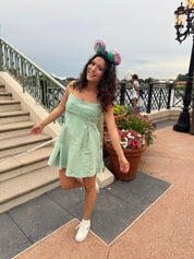 Seafoam Box Pleat Flare Denim Dress