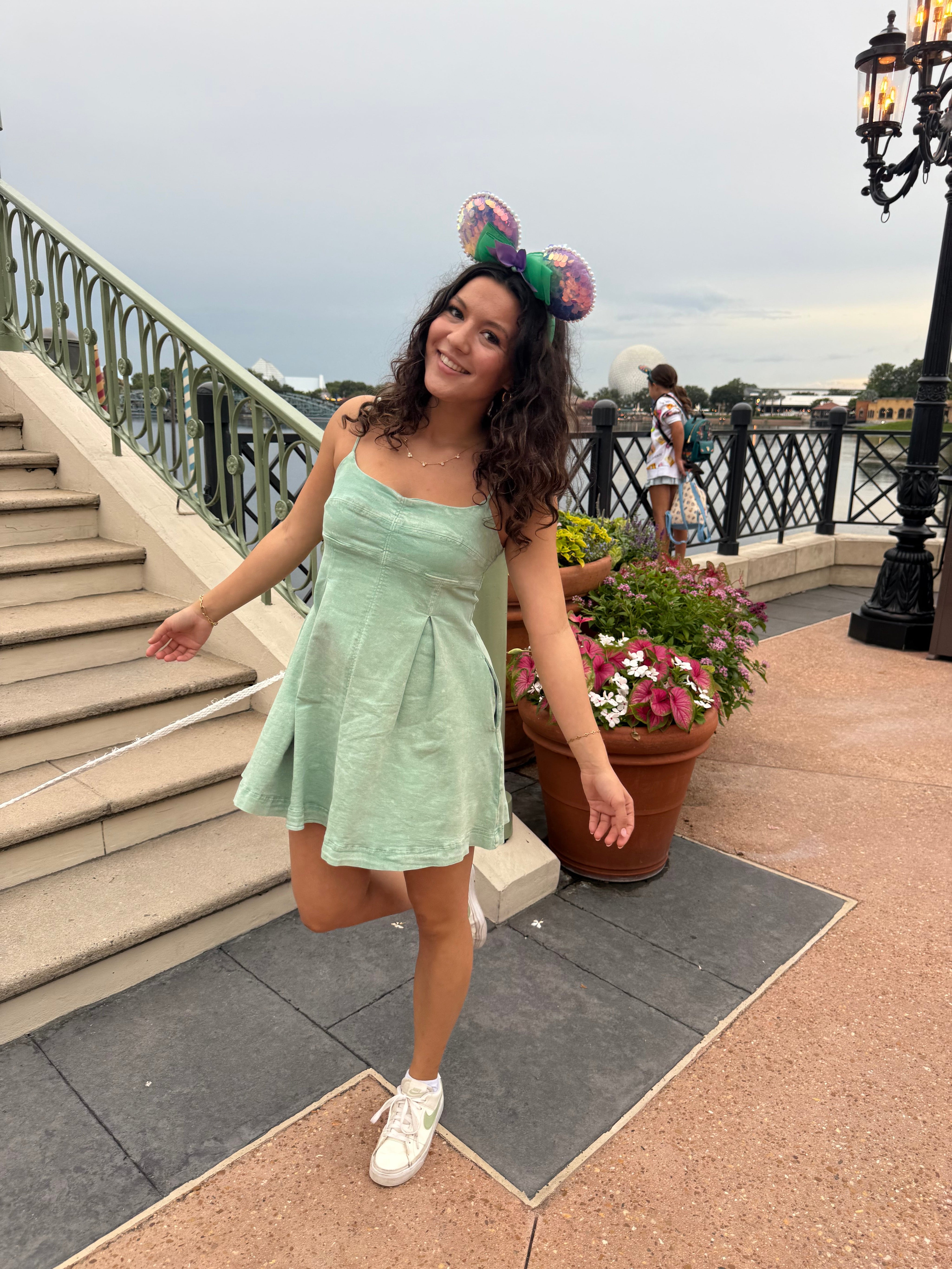 Seafoam Box Pleat Flare Denim Dress