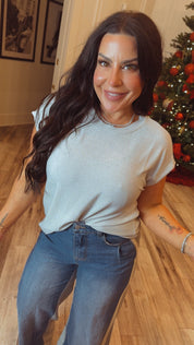 Grey Soft Round Neck Short Sleeve Top