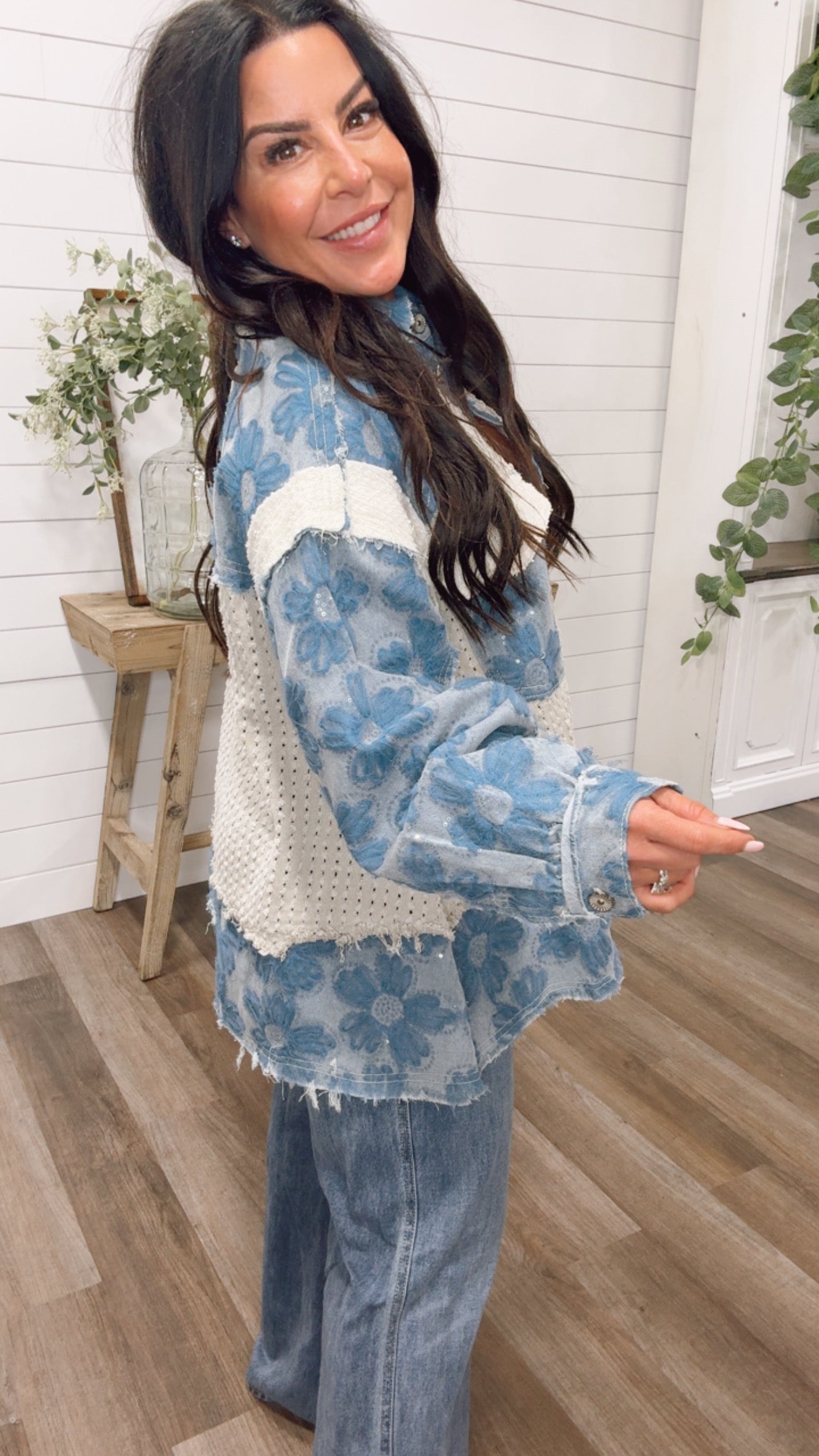 POL Floral Denim Oversized Jacket