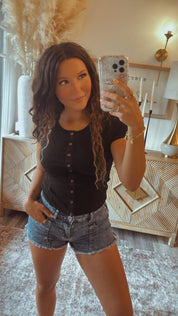 Distressed Hem Acid Wash High Waist Jean Shorts